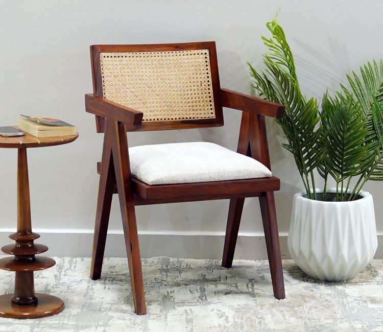 Siegler Sheesham Wood Cane Arm Chair (Honey Finish) by woodenstreet
