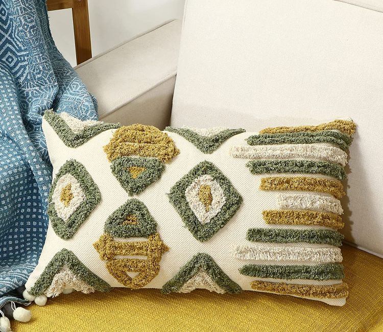 Cotton Woven Tufted Bohemian Rectangle Geometric Boho Shaggy Cushion Cover