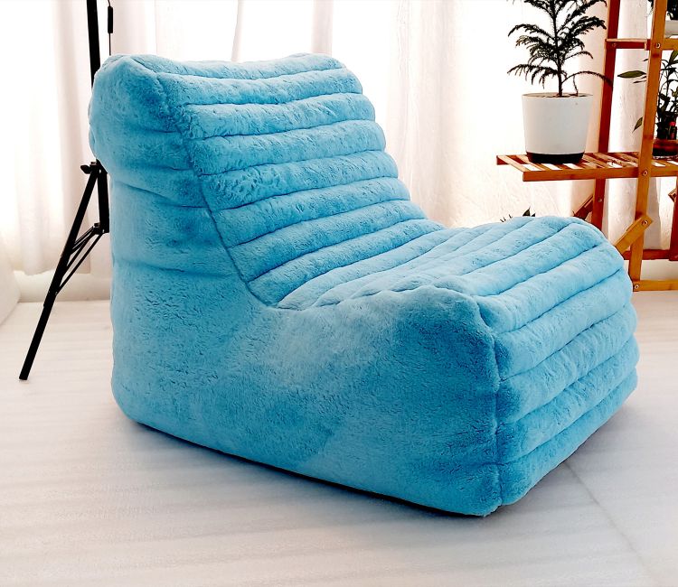 Cotton Bean Bag Cover - Shop XXXL Stripes Fur Bean Bag Chairs For Adults Couch Sofa in Blue Colour