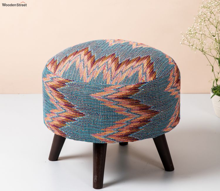 Multi Color Zigzag Design Cotton Wooden Ottoman Buy ottoman chair | pouffe seat online at best prices in bangalore, mumbai, chennai