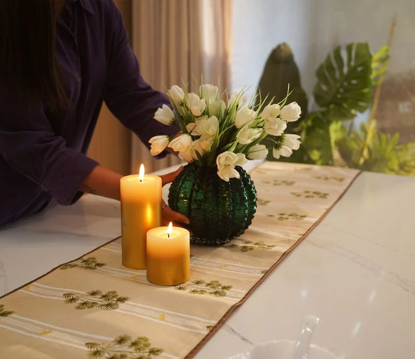 Palmetto Stripe Printed Cotton Table Runner