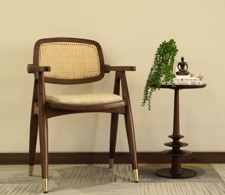 Adira Teak Wood Arm Chair with Cane (Jade Ivory, Teak Finish)