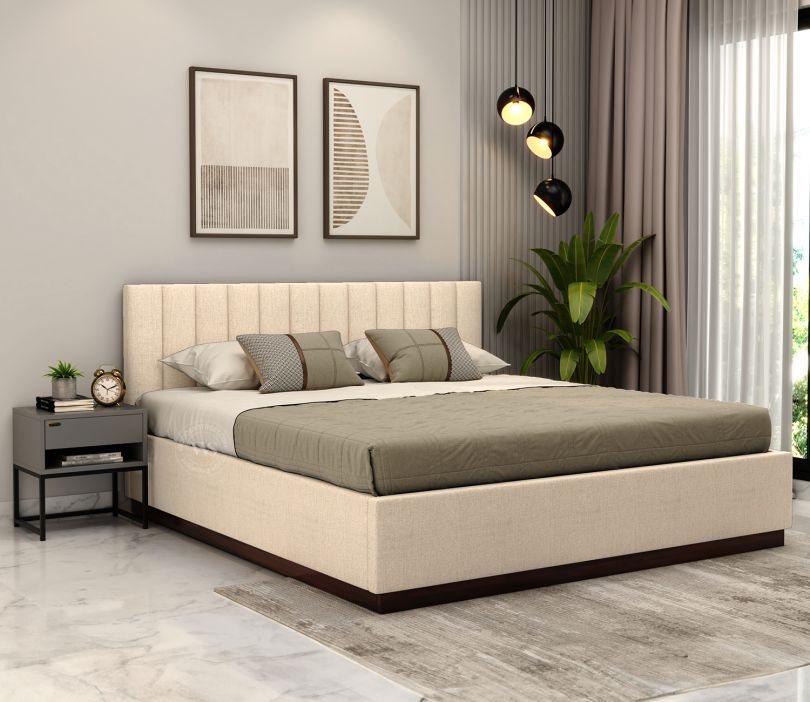 Nuvo Premium Upholstered Bed With Hydraulic Storage by woodenstreet
