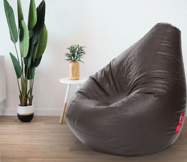 Bean Bag Design Plain Solid Print XXXL Leatherette Bean Bag Filled with Beans In Brown Colour