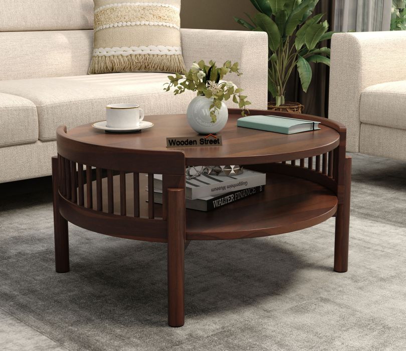 Meher Sheesham Wood Round Coffee Table (Walnut Finish)